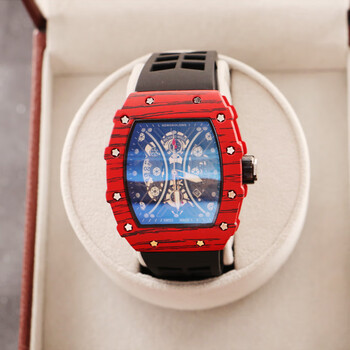 2022年酒桶型理查德全自动表男骷髅头个性红魔米勒潮流腕表 红壳黑带