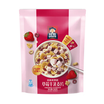 桂格（QUAKER）草莓牛乳燕麦片330g 休闲零食 开袋即食 添加葡萄干