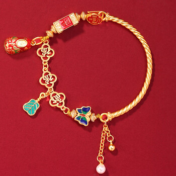 妙韵古法烧蓝手链女珍珠小狐狸兔爷国潮风半镯本命年蝴蝶知足手串礼物