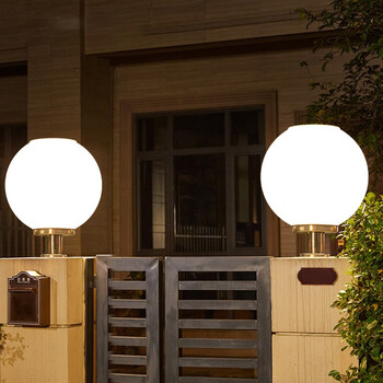 庭院灯家用别墅大门柱子灯圆球led围墙门柱 太阳能20cm双色光(开关款)