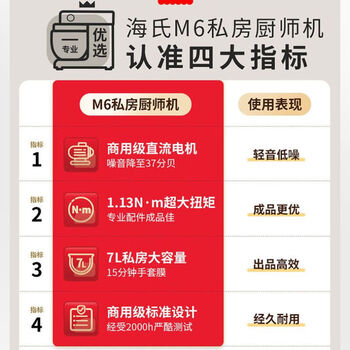 海氏（Hauswirt）M6厨师机商用全自动揉面机静音和面机家用小型7升奶油鲜奶机 绿色