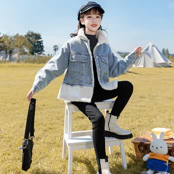 315岁中大儿童小女孩洋气时髦棉衣bq963牛仔外套140合适身高130140cm