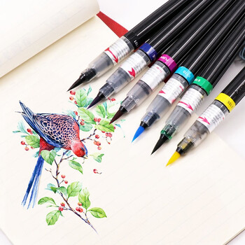 派通（Pentel ）科学毛笔小楷练字软毛笔 书法笔便携彩色绘画手帐手绘可换墨胆 XGFL 黄色