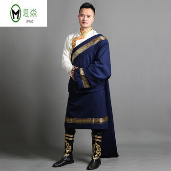 藏族服装男藏装藏袍男西藏民族服装花边藏服服装织锦缎男款藏质定制款藏青色藏袍m 图片价格品牌报价 京东