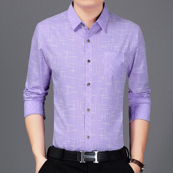 圣得西2019春秋季中老年男衬衫长袖4050岁爸爸秋装休闲纯棉衬衣007