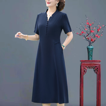 潮范美杜莎拉老年人裙子奶奶款中老年夏装休闲连衣裙阔太太短袖过膝