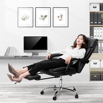 得力(deli) 带伸缩脚托老板椅 人体工学电脑椅 可躺皮椅子 87082 黑色 得力(deli) 带伸缩脚托老板椅 人体工学电脑椅 可躺皮椅子 87082 黑色