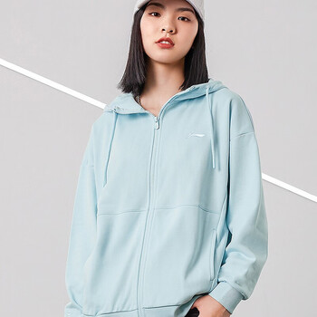 李宁卫衣女春秋款休闲舒适开衫连帽运动服