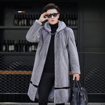 劳斯名爵轻奢品牌貂皮大衣男进口整貂连帽宝嘉美国天鹅绒水貂长款青年