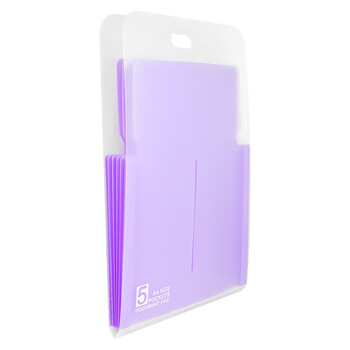 金得利 5格 A4竖式手提风琴包大容量竖款文件夹 学生用试卷资料收纳包文件袋透明多层分类文件包 紫色 DC7105