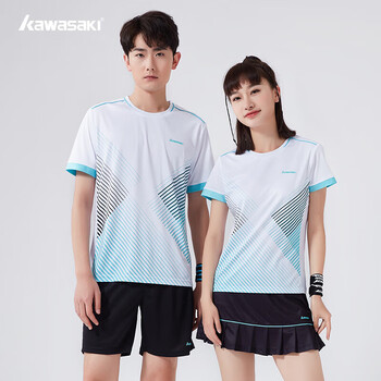 川崎（KAWASAKI）羽毛球服套装夏款运动速干短袖T恤训练队服A1806 男款白黑 XL