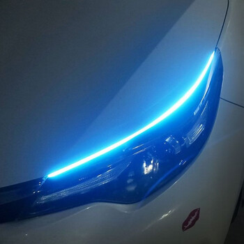 led跑马泪眼灯启动扫描流水日行灯冰蓝色光转向自动变黄色流水45cm