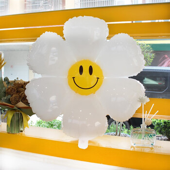 笑脸太阳花气球 小雏菊黄色笑脸气球氦气周岁生日装饰场景布置大太阳