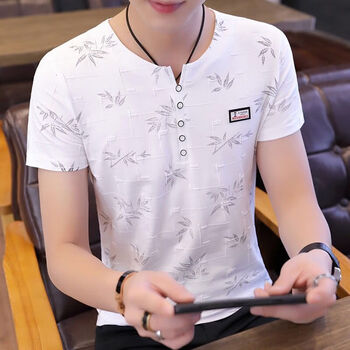 skgoldy热天衣服园领单色短轴t恤男式汗衫纯夏季男士短袖t恤领休闲修b