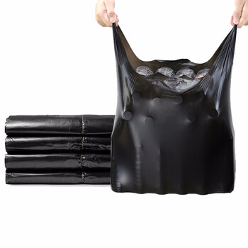 京洲实邦【80*105cm50个】背心手提式黑色加厚塑料垃圾袋【企业专属】