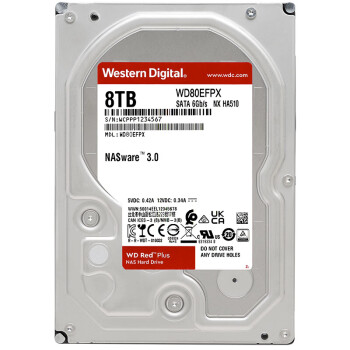 西部数据（WD） NAS机械硬盘 WD Red Plus 西数红盘 8TB 5640转 256MB SATA CMR 网络存储 3.5英寸 WD80EFPX