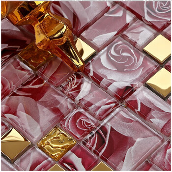 玫瑰花欧式水晶玻璃马赛克电视背景墙瓷砖拼图客厅镜面拼花多色选红