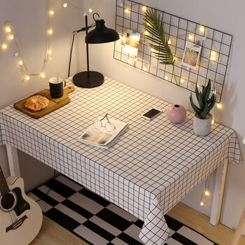 格子办公桌小书桌布布艺ins风棉麻小清新长方形可爱韩式电脑抖音 白格