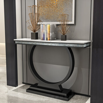 名豪佳轻奢现代简约不锈钢玄关柜大理石面窄过道走廊门厅入户靠墙桌