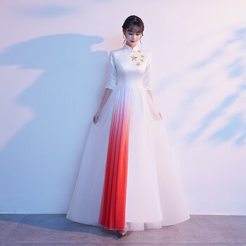 丽佰昕合唱服女士演出服成人爱国诗朗诵表演服装中国风红歌合唱礼服