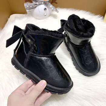 防水皮面女童雪地靴加绒加厚2021新款冬小女孩中大童棉儿童鞋子女皮面