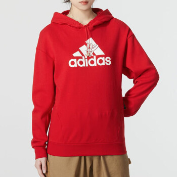 阿迪达斯 （adidas）卫衣女装上衣 2023春季本命年红色休闲针织透气运动服连帽套头衫 HZ2993/本命年红色 S /建议85-110斤
