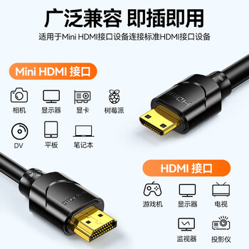 山泽Mini HDMI转HDMI2.0转换线 迷你高清连接线4K60Hz相机平板便携屏接电脑显示器电视投影仪2米 22MN9