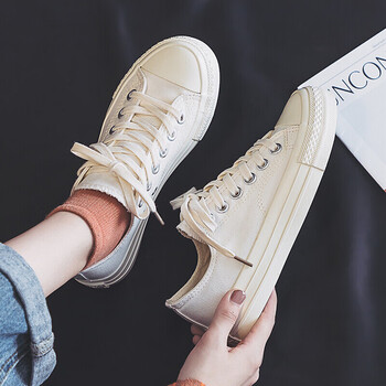 高中鞋子韩版初中学生帆布鞋加绒帆布女鞋少女新款布鞋鞋小鞋低帮款白