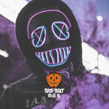 节发光帅气全脸恐怖逼真炫酷儿童夜光科技感网红 嘻哈双眼怪_冰蓝紫光