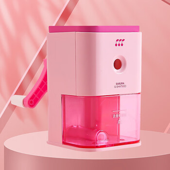 樱花小学生文具蓝色削笔器自动进笔 卷笔刀转笔刀儿童学生多功能手摇削笔刀美术素描可用