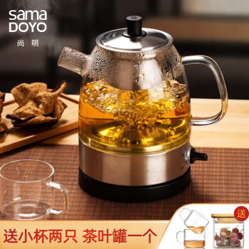 尚明(samaDOYO)智能旋钮喷淋式电蒸汽煮茶器加厚耐热玻璃煮茶壶养生壶办公室家用自动断电加热茶壶 D002-800ML