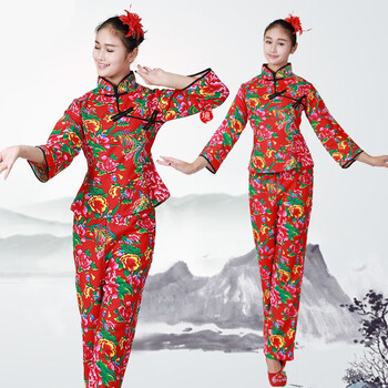 东北大花抖音网红大花布村姑衣服女二人转演出服喜庆民族舞广场秧歌服