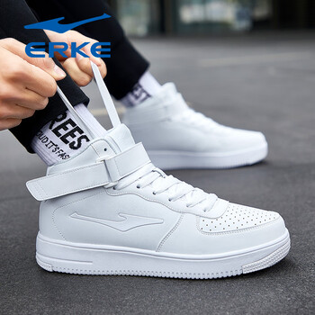 鸿星尔克男鞋2023夏季新款高帮板鞋男空军一号红星官方旗舰休闲鞋正白