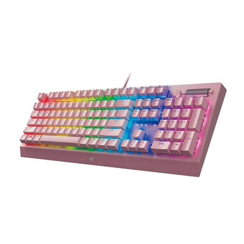 雷蛇（Razer）黑寡妇V3 机械键盘 游戏键盘 104键 RGB背光 游戏电竞 粉晶 绿轴 带腕托