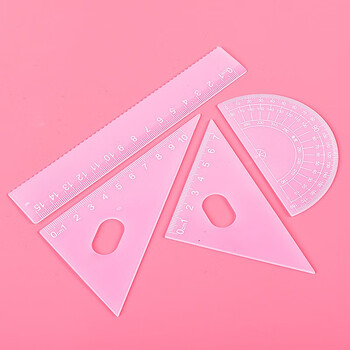 誉禾三角套尺四件套 学生考试绘图尺子套装 波浪边直尺/三角尺/量角器6136粉色 誉禾三角套尺四件套 学生考试绘图尺子套装 波浪边直尺/三角尺/量角器6136粉色