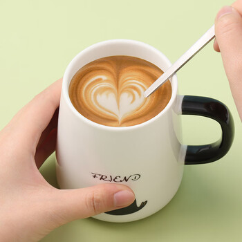 拜杰马克杯杯子礼物咖啡杯牛奶杯早餐杯带勺盖杯男女大容量水杯420ML