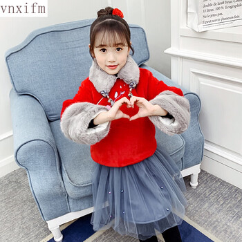 服新年装棉衣加厚宝宝女冬季儿童汉服外套孩子过年服yge红色服套装150