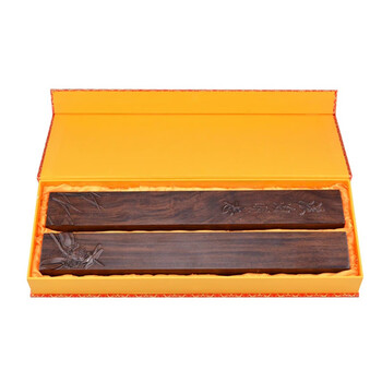 芬尚  淡泊明志浮雕镇尺 送朋友礼物 学生毛笔书法国画用压纸黑檀镇纸锦盒一对装30*4.2*2cm