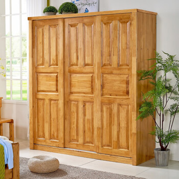 温典 纯实木推拉门衣柜移门柏木大衣橱带顶柜1.