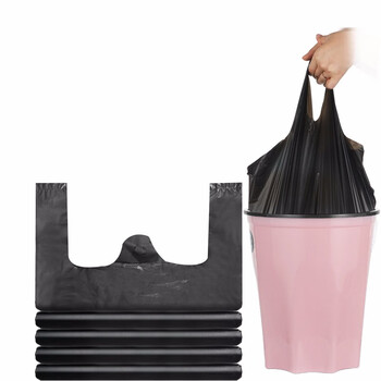 京洲实邦【80*105cm50个】背心手提式黑色加厚塑料垃圾袋【企业专属】