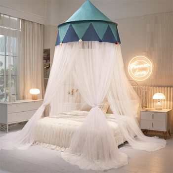 2022春夏热款公主吊顶帐篷式加密遮光家用卧室蚊帐 爱丽丝翡翠蓝 通用