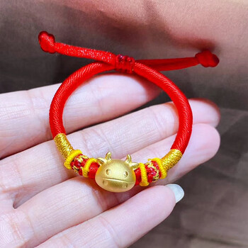 999生肖牛转运珠 牛年本命年手链女金牛编织红绳金牛手绳 福气牛金重