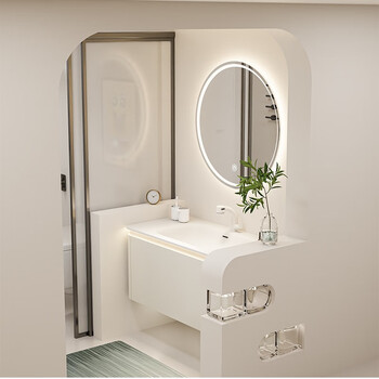 杜邦可丽耐一体盆浴室柜组合橡木洗漱台卫生间奶油风洗脸盆智能洗手池