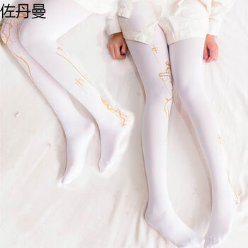 白丝袜萝莉女连裤丝袜lolita白色秋夏日系汉服舞蹈十字链条白色