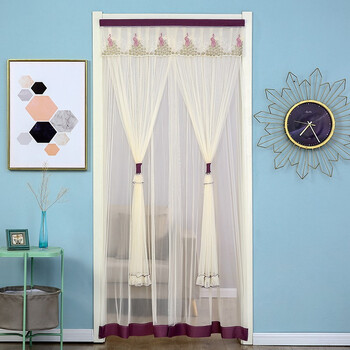 蕾丝门帘免打孔家用防蚊纱帘防蝇通风隔断帘夏季魔术贴挂帘 孔雀(双层