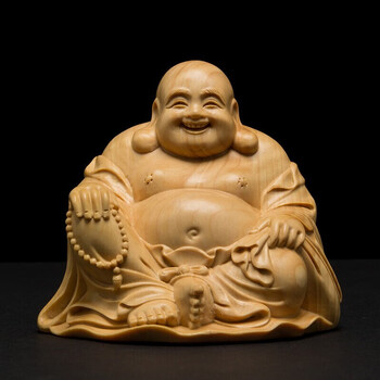 汽车摆件黄杨木手工木雕刻笑佛像实木车载内饰品装饰品大肚弥勒佛6cm