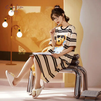康妮雅2023年泰迪熊联名睡衣女夏季长款睡裙外穿家居服kny092xl
