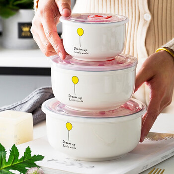 微波炉陶瓷保鲜碗家用餐具带盖密封保鲜碗套装上班便携饭盒碗大号 【4