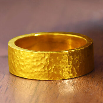 老凤凰黄金戒指男女足金999古法锤纹宽面实心指环大气帅酷扳指送礼 面