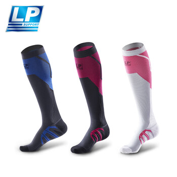 LPSOU3601Z针织运动压缩袜足球马拉松小腿压力袜透气防滑粉白色M码